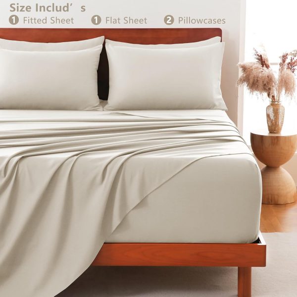Hotel Soft Bed Sheet Set- Bedding Sheets & Pillowcases -Breathable Bedding - Wrinkle, Fade, Stain Resistant-Deep Pocket Flat Fitted Bed Sheet Set(Cream White,Queen) - Image 7
