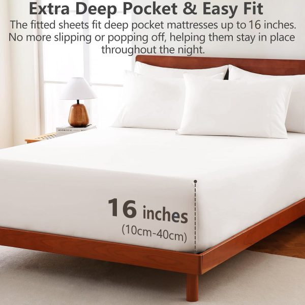 Hotel Soft Bed Sheet Set- Bedding Sheets & Pillowcases -Breathable Bedding - Wrinkle, Fade, Stain Resistant-Deep Pocket Flat Fitted Bed Sheet Set(White,Single) - Image 2