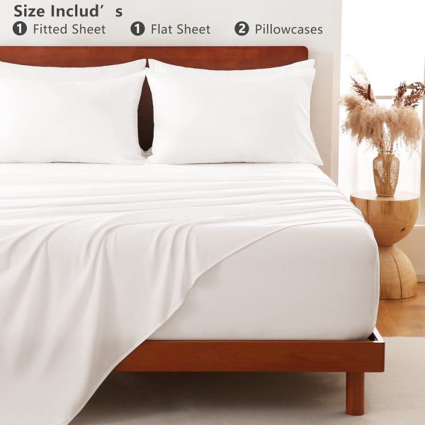 Hotel Soft Bed Sheet Set- Bedding Sheets & Pillowcases -Breathable Bedding - Wrinkle, Fade, Stain Resistant-Deep Pocket Flat Fitted Bed Sheet Set(White,Single) - Image 7