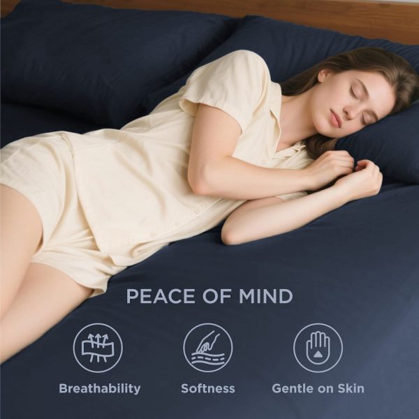 Hotel Soft Bed Sheet Set- Bedding Sheets & Pillowcases -Breathable Bedding - Wrinkle, Fade, Stain Resistant-Deep Pocket Flat Fitted Bed Sheet Set(Navy,Single) - Image 3