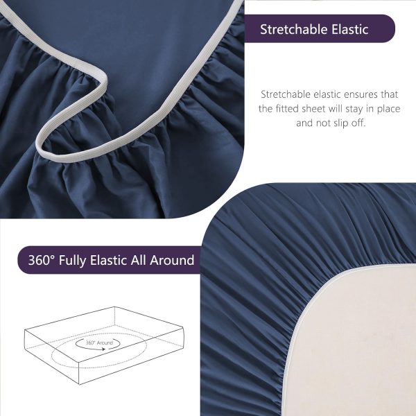 Hotel Soft Bed Sheet Set- Bedding Sheets & Pillowcases -Breathable Bedding - Wrinkle, Fade, Stain Resistant-Deep Pocket Flat Fitted Bed Sheet Set(Navy,Single) - Image 7