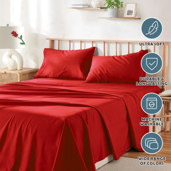 4 Piece Bed Sheet Set- Bedding Sheets & Pillowcases -Breathable Bedding - Wrinkle, Fade, Stain Resistant-Deep Pocket Flat Fitted Bed Sheet Set(Red,Double) - Image 4