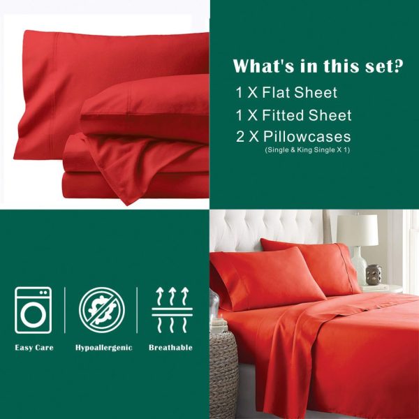 4 Piece Bed Sheet Set- Bedding Sheets & Pillowcases -Breathable Bedding - Wrinkle, Fade, Stain Resistant-Deep Pocket Flat Fitted Bed Sheet Set(Red,King) - Image 5