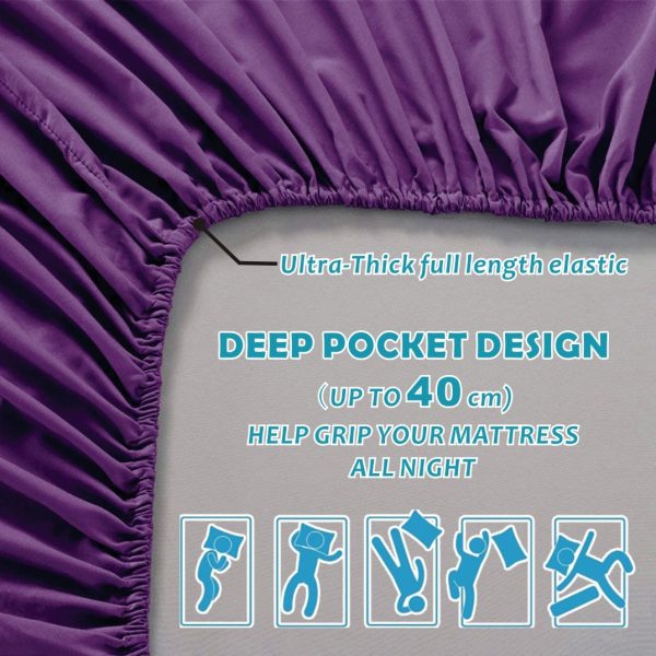 4 Piece Bed Sheet Set- Bedding Sheets & Pillowcases -Breathable Bedding - Wrinkle, Fade, Stain Resistant-Deep Pocket Flat Fitted Bed Sheet Set(Purple,King) - Image 2