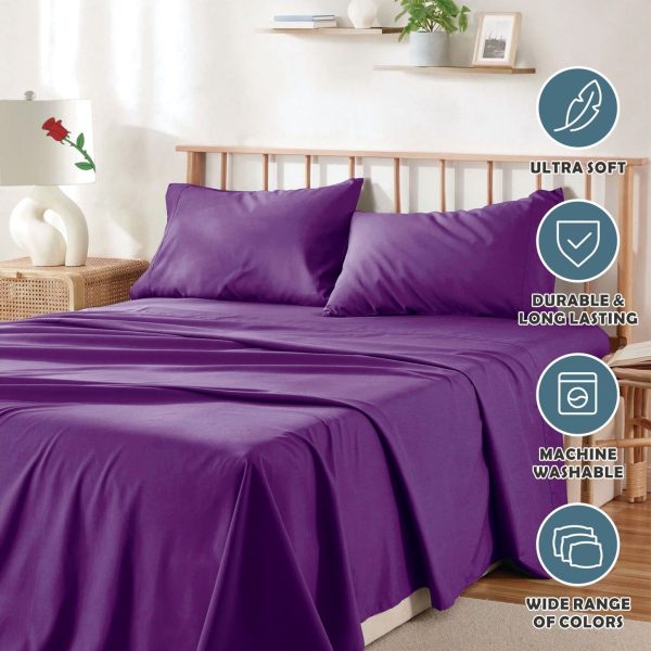 4 Piece Bed Sheet Set- Bedding Sheets & Pillowcases -Breathable Bedding - Wrinkle, Fade, Stain Resistant-Deep Pocket Flat Fitted Bed Sheet Set(Purple,King) - Image 6