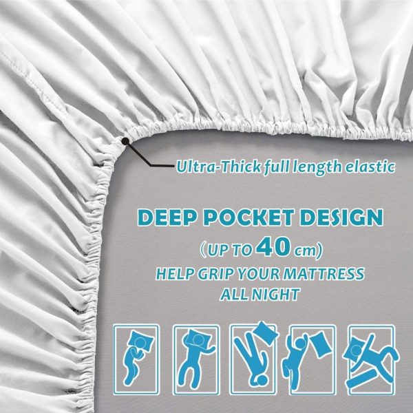 4 Piece Bed Sheet Set- Bedding Sheets & Pillowcases -Breathable Bedding - Wrinkle, Fade, Stain Resistant-Deep Pocket Flat Fitted Bed Sheet Set(White,Queen) - Image 2