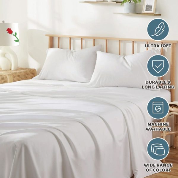 4 Piece Bed Sheet Set- Bedding Sheets & Pillowcases -Breathable Bedding - Wrinkle, Fade, Stain Resistant-Deep Pocket Flat Fitted Bed Sheet Set(White,Queen) - Image 6