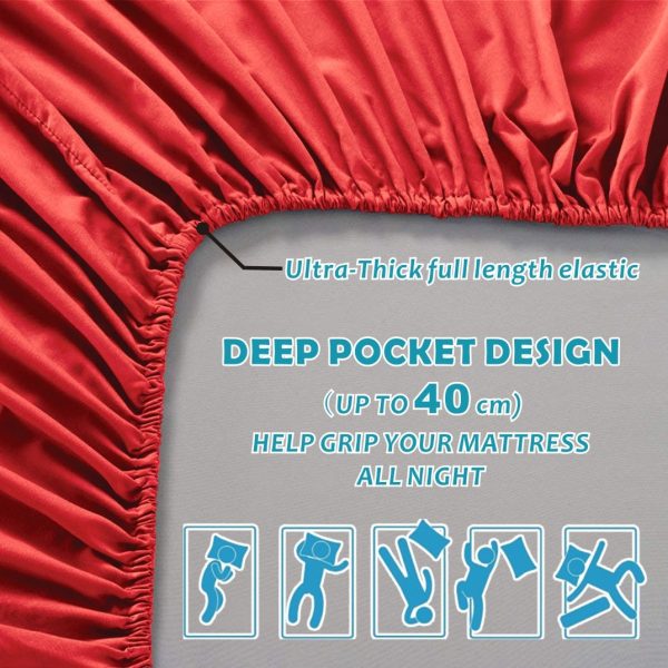 4 Piece Bed Sheet Set- Bedding Sheets & Pillowcases -Breathable Bedding - Wrinkle, Fade, Stain Resistant-Deep Pocket Flat Fitted Bed Sheet Set(Red,Queen) - Image 2