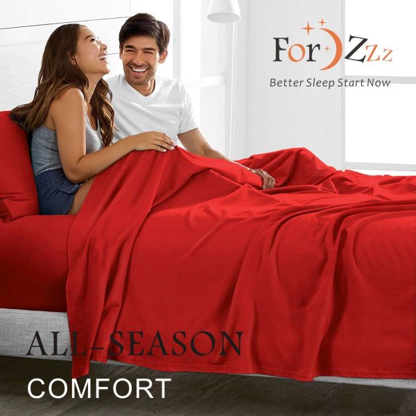 4 Piece Bed Sheet Set- Bedding Sheets & Pillowcases -Breathable Bedding - Wrinkle, Fade, Stain Resistant-Deep Pocket Flat Fitted Bed Sheet Set(Red,Queen) - Image 3