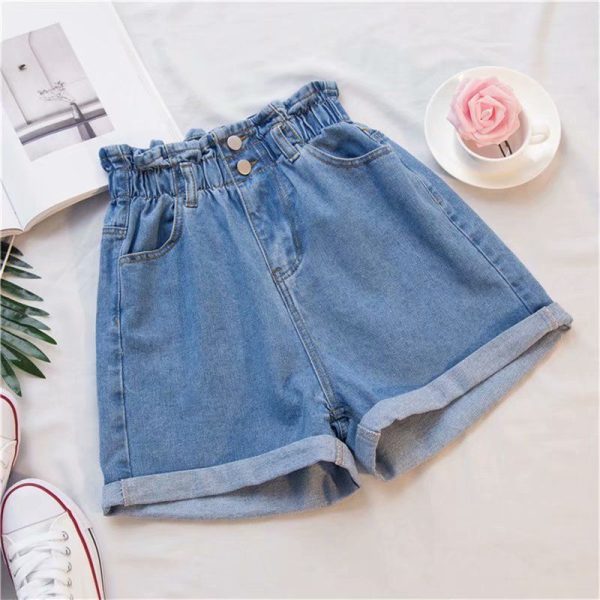 Women Denim Shorts High Waist Wide Leg Cotton White 2XL - Image 6