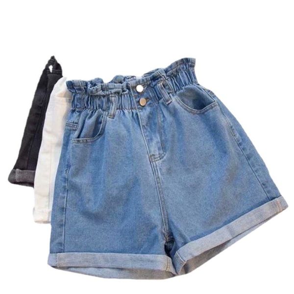 Women Denim Shorts High Waist Wide Leg Cotton White 2XL - Image 7