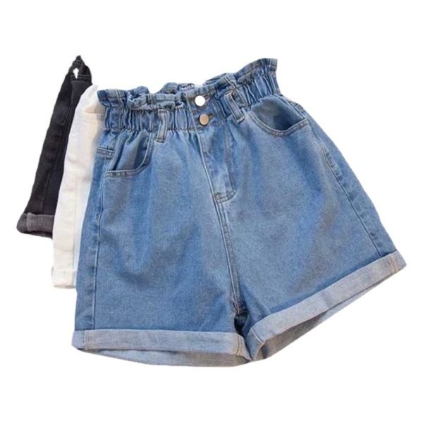 Women Denim Shorts High Waist Wide Leg Cotton Blue M - Image 2
