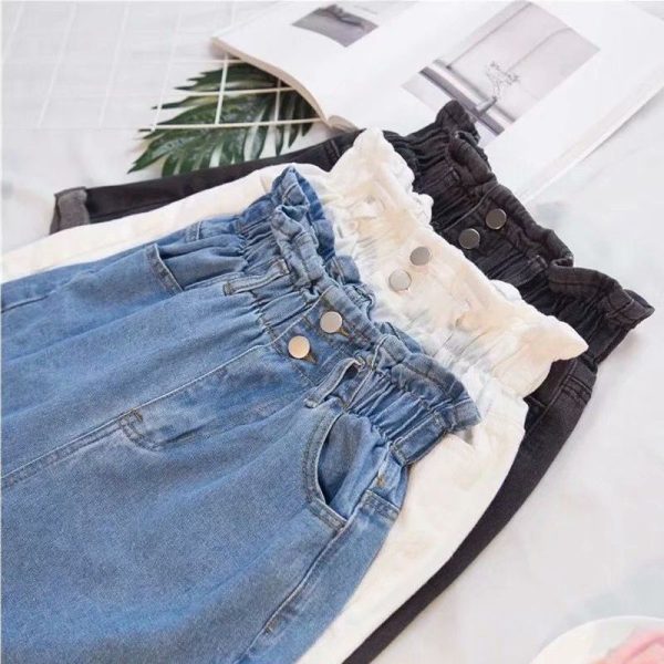 Women Denim Shorts High Waist Wide Leg Cotton Blue 3XL - Image 4