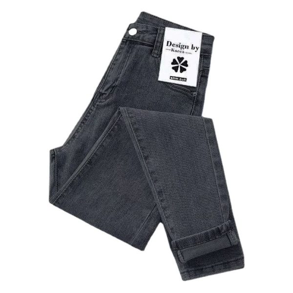 Women Jeans High Waist Cotton Stretch Grey Blue and Gray 29 Size (inches): 29; Chinese waist size: 2 chi 2; Waist (cm): 76; Hip (cm): 98; Pants length (cm): 101; Thigh (cm): 54 - Image 2