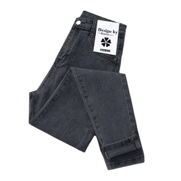 Women Jeans High Waist Cotton Stretch Grey Blue and Gray 33 - Image 6