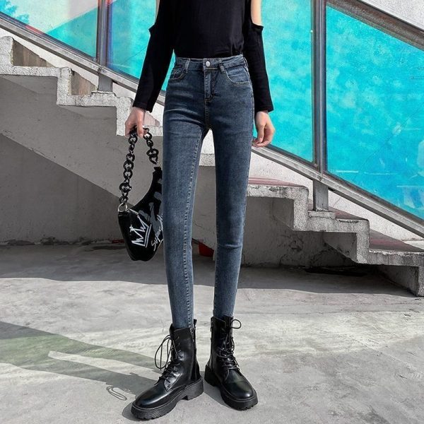 Women Jeans High Waist Cotton Stretch Grey Blue and Gray 38 - Image 5