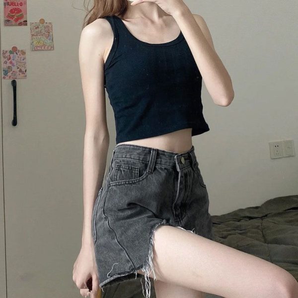 Women High Waist Denim Shorts Summer Cotton Dark Blue L - Image 6
