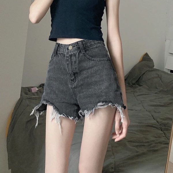 Women High Waist Denim Shorts Summer Cotton Dark Blue 5XL - Image 3