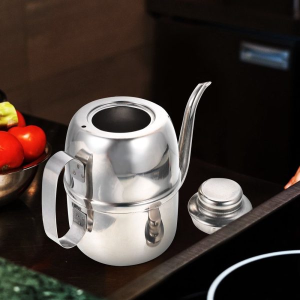 Kitchen Oil Bottle Stainless Steel Olive Oil Dispenser with Dust Proof Lid and Smooth Surface - Image 3