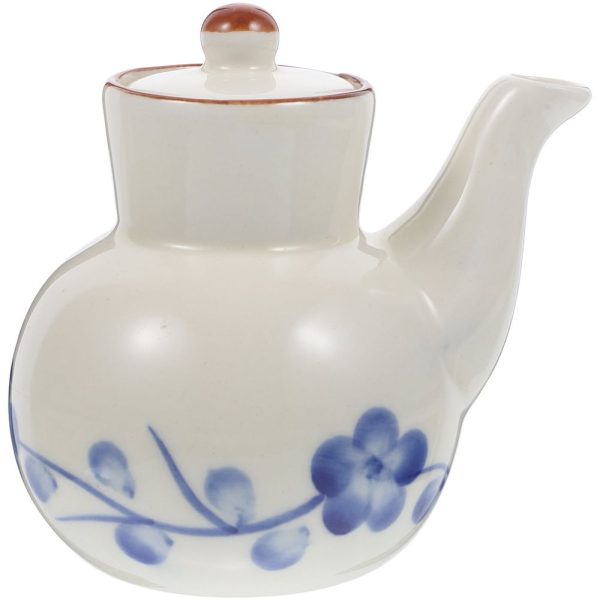 White Ceramic Seasoning Pot Creamer Dispenser for Syrup, Oil, Sauce, and Liquid Condiments with Decorative
