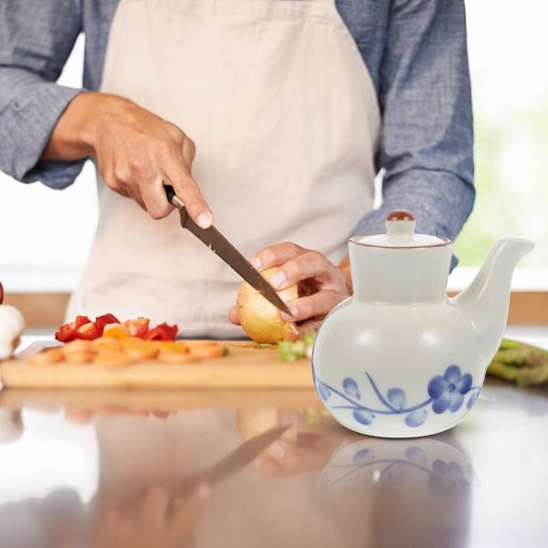 White Ceramic Seasoning Pot Creamer Dispenser for Syrup, Oil, Sauce, and Liquid Condiments with Decorative - Image 2