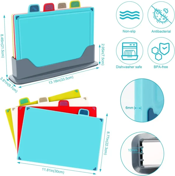 CARLA HOME 4 Pcs Colour Coded Cutting Board Set with Stand for Kitchen Organisation - Image 4