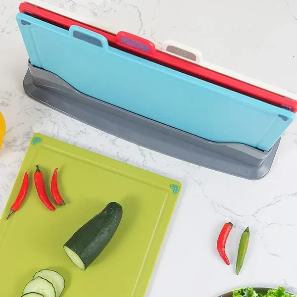 CARLA HOME 4 Pcs Colour Coded Cutting Board Set with Stand for Kitchen Organisation - Image 6