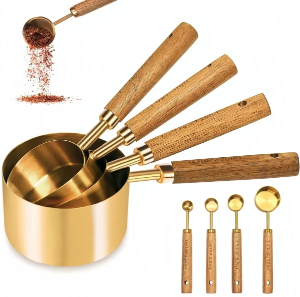 Stainless Steel Measuring Cups and Spoons Set, Cooper Finish, 8-Piece for Baking and Cooking - Image 8