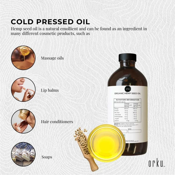 Orku 500ml Organic Hemp Seed Oil - Cold Pressed Food Grade Oils - Image 3