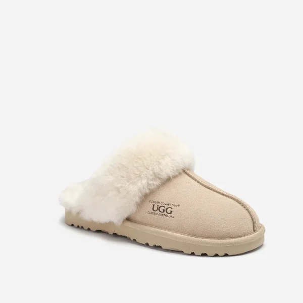 Ugg Slippers Premium Australia Sheepskin Unisex Scuffette Suede (Unisex Cow Suede) (SAND, EU43)