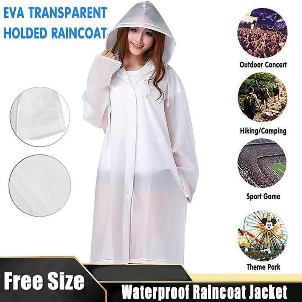 Eva Transparent Poncho Hooded Raincoat With Drawstrings Long-Sleeved Waterproof