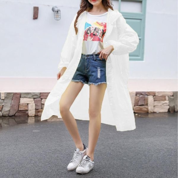 Eva Transparent Poncho Hooded Raincoat With Drawstrings Long-Sleeved Waterproof - Image 9
