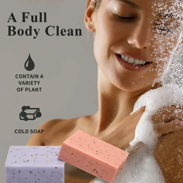 2PCS Seaweed Scrub Body Soap Bar with Granules Exfoliating Bath Cleanser Gift - Coconut-2PCS - Image 6