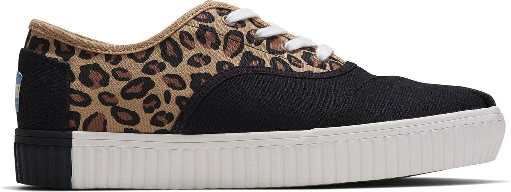 TOMS Cordones Indio women's black and leopard-print canvas sneaker, side view