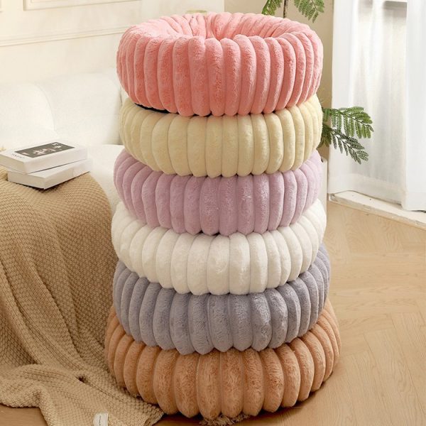 Khaki Plush Pet Bed - 40cm Round Dog & Cat Mat, Cozy PP Cotton Filled, Comfortable Pet Supplies - Image 2