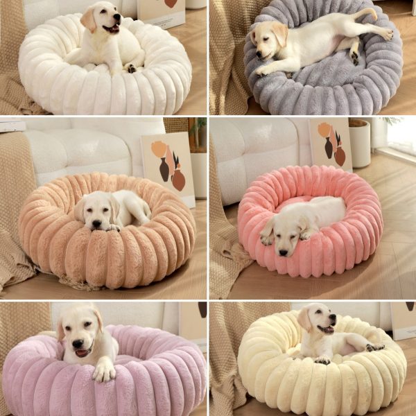 Khaki Plush Pet Bed - 40cm Round Dog & Cat Mat, Cozy PP Cotton Filled, Comfortable Pet Supplies - Image 3