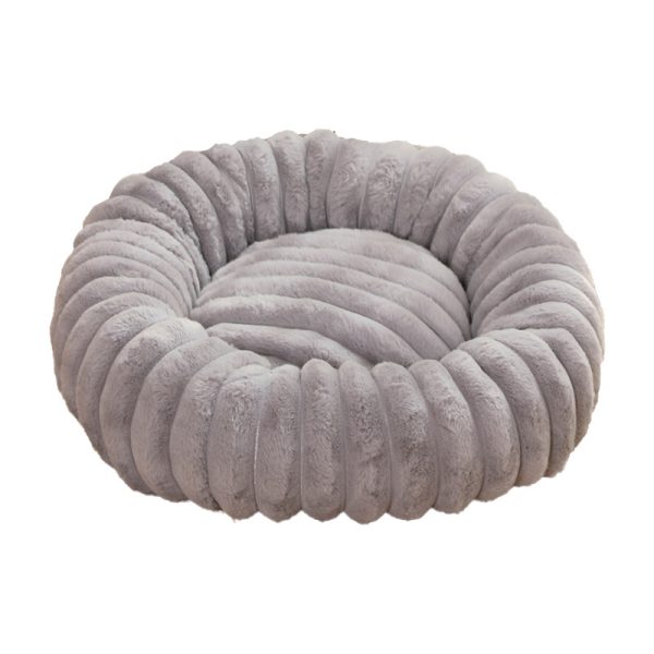 Khaki Plush Pet Bed - 40cm Round Dog & Cat Mat, Cozy PP Cotton Filled, Comfortable Pet Supplies - Image 4