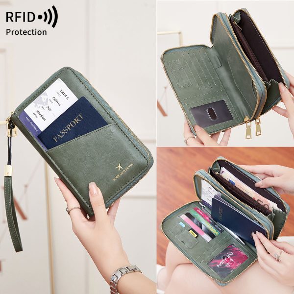 Peacock Blue RFID Blocking Passport Wallet - Multi-Function Travel Organizer with Double Zipper and Crossbody Strap - Image 3