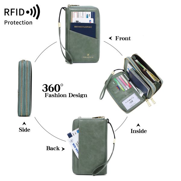 Peacock Blue RFID Blocking Passport Wallet - Multi-Function Travel Organizer with Double Zipper and Crossbody Strap - Image 4