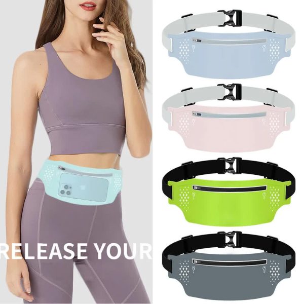 2 Pcs Light Green Lightweight Women's Running Waist Bag - Splash-Proof Fitness Belt with Stretchable Phone Storage - Image 2