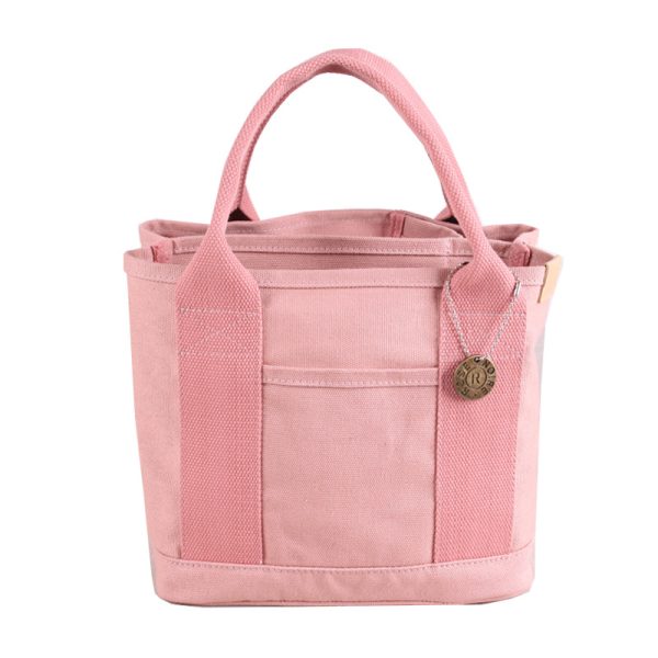 Pink Canvas Lunch Tote Bag - Stylish Handbag with Multiple Compartments for Women