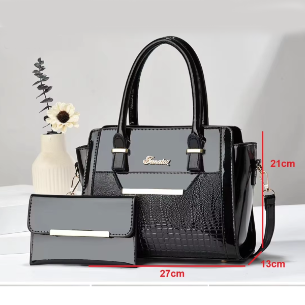 Black Women's Handbag Set - Large Capacity 2 Piece Shoulder Bag with Matching Wallet - Image 4