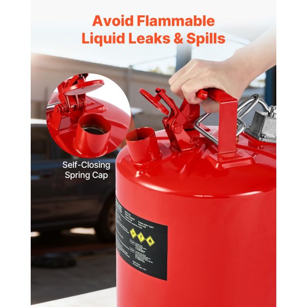 Safety Gas Can, 19 L Type II Red Safety Can for Gasoline with Stainless Steel Flame Arrester, Self-Closing Lid, and Flexible Metal Spout, Carbon Steel Flammable Storage with Ergonomic Handle - Image 2