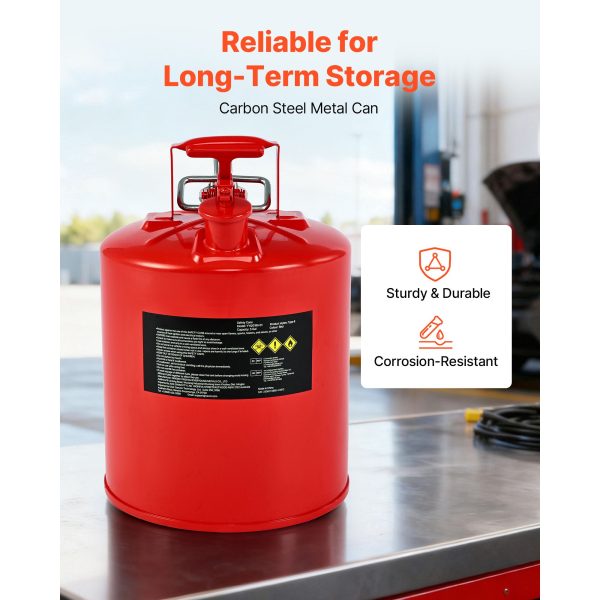 Safety Gas Can, 19 L Type II Red Safety Can for Gasoline with Stainless Steel Flame Arrester, Self-Closing Lid, and Flexible Metal Spout, Carbon Steel Flammable Storage with Ergonomic Handle - Image 3
