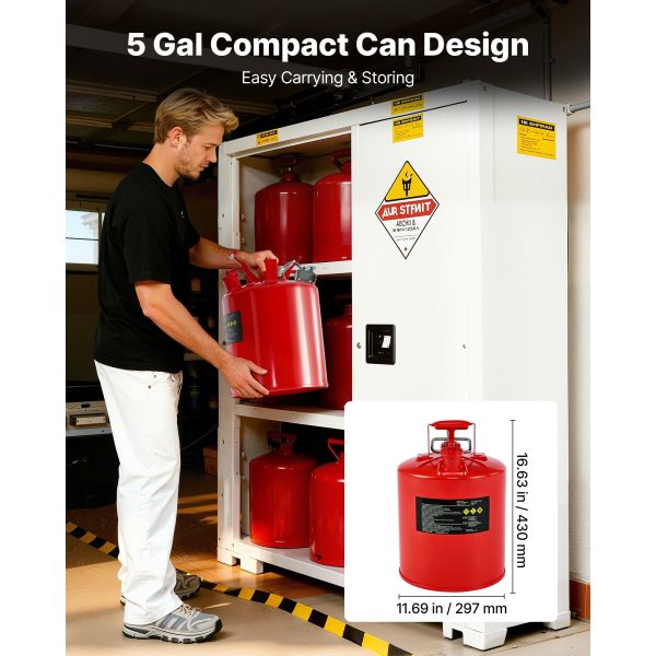 Safety Gas Can, 19 L Type II Red Safety Can for Gasoline with Stainless Steel Flame Arrester, Self-Closing Lid, and Flexible Metal Spout, Carbon Steel Flammable Storage with Ergonomic Handle - Image 4