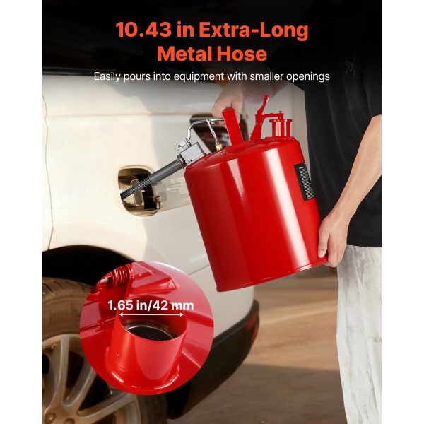 Safety Gas Can, 19 L Type II Red Safety Can for Gasoline with Stainless Steel Flame Arrester, Self-Closing Lid, and Flexible Metal Spout, Carbon Steel Flammable Storage with Ergonomic Handle - Image 5