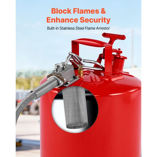 Safety Gas Can, 19 L Type II Red Safety Can for Gasoline with Stainless Steel Flame Arrester, Self-Closing Lid, and Flexible Metal Spout, Carbon Steel Flammable Storage with Ergonomic Handle - Image 6