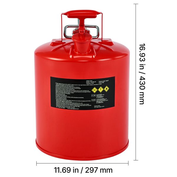 Safety Gas Can, 19 L Type II Red Safety Can for Gasoline with Stainless Steel Flame Arrester, Self-Closing Lid, and Flexible Metal Spout, Carbon Steel Flammable Storage with Ergonomic Handle - Image 8