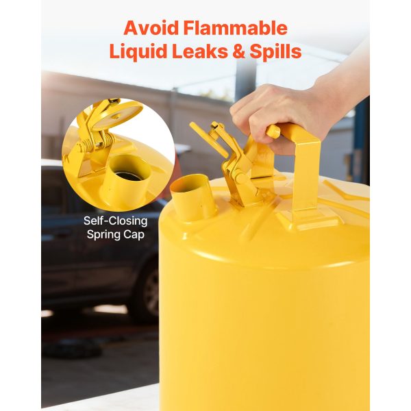 Safety Can, 19 L Type I Yellow Safety Can for Diesel with Stainless Steel Flame Arrester, Self-Closing Lid, and PE Funnel, Carbon Steel Flammable Fuel Storage Container with Ergonomic Handle - Image 2