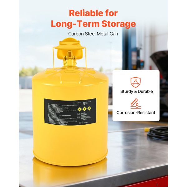 Safety Can, 19 L Type I Yellow Safety Can for Diesel with Stainless Steel Flame Arrester, Self-Closing Lid, and PE Funnel, Carbon Steel Flammable Fuel Storage Container with Ergonomic Handle - Image 3